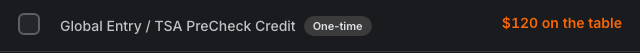 Spend credit row with check-off control