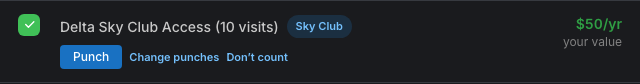 Delta Sky Club under Active with Punch and Change punches