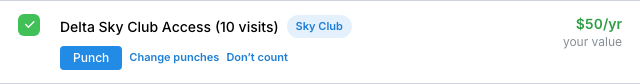 Delta Sky Club under Active with Punch and Change punches
