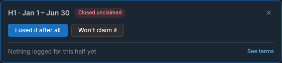 Period drawer with Won’t claim and related actions