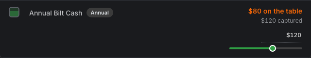 Annual Bilt Cash slider on Palladium