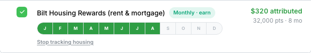 Housing rewards tracked with month pills after setup