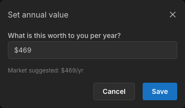 Set annual value modal for Priority Pass