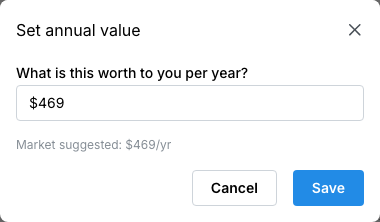 Set annual value modal for Priority Pass