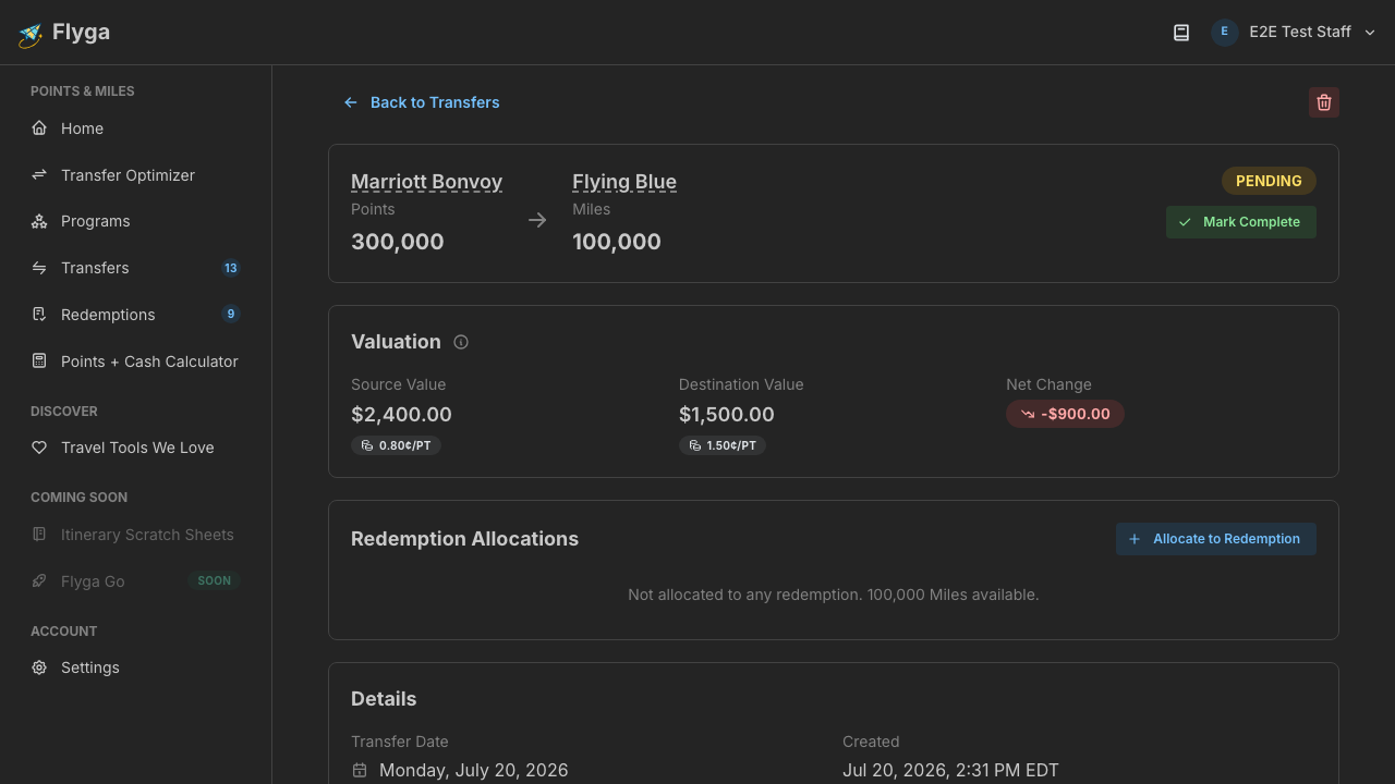 Transfer logged in dashboard