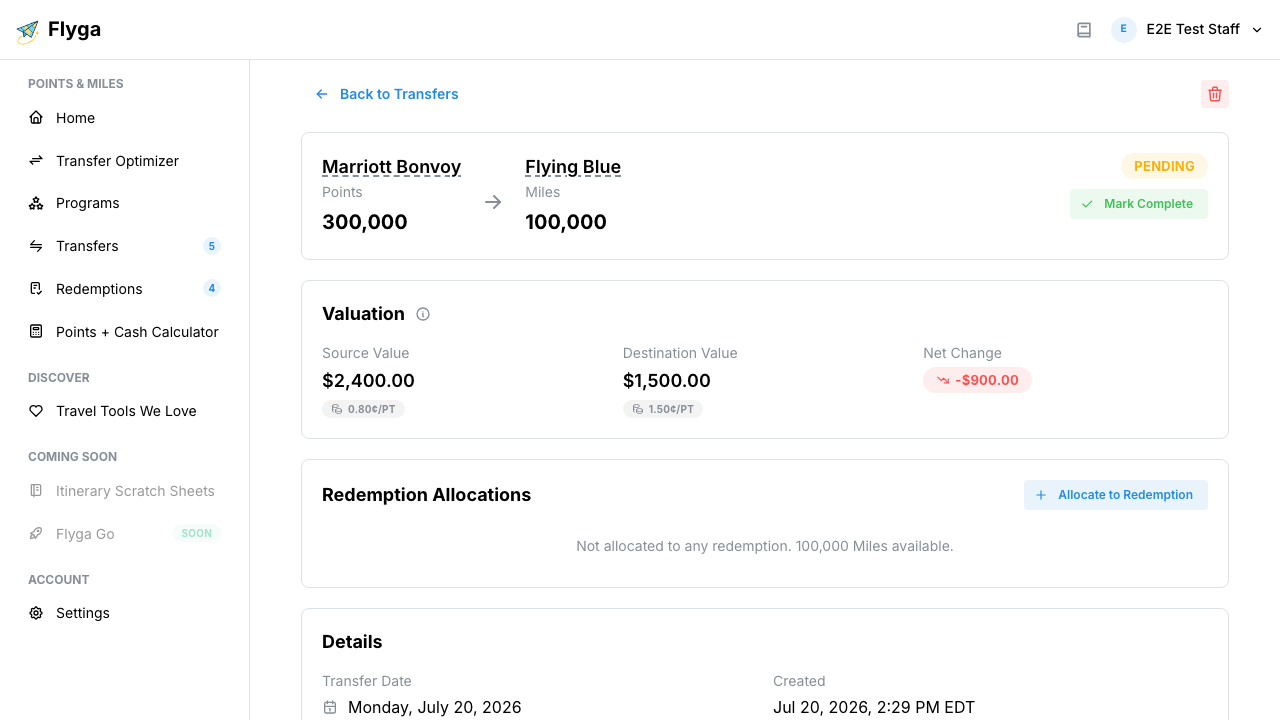 Transfer logged in dashboard