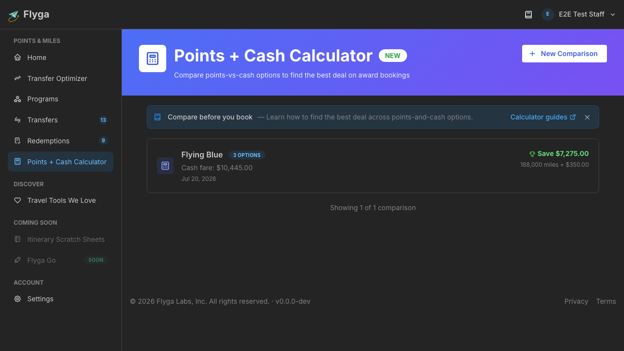 Empty Points + Cash Calculator page