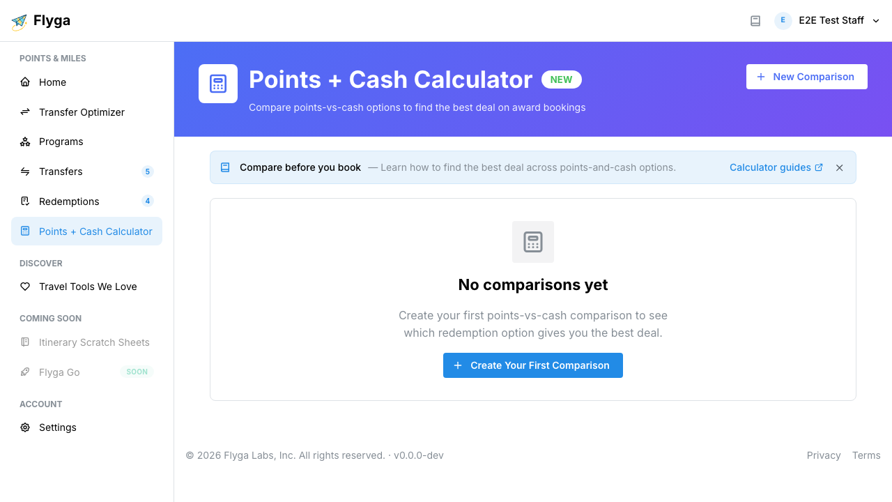 Empty Points + Cash Calculator page