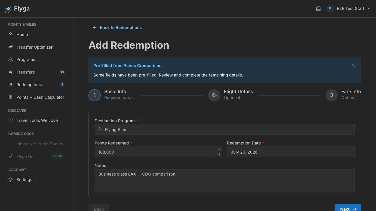 Pre-filled redemption form from comparison