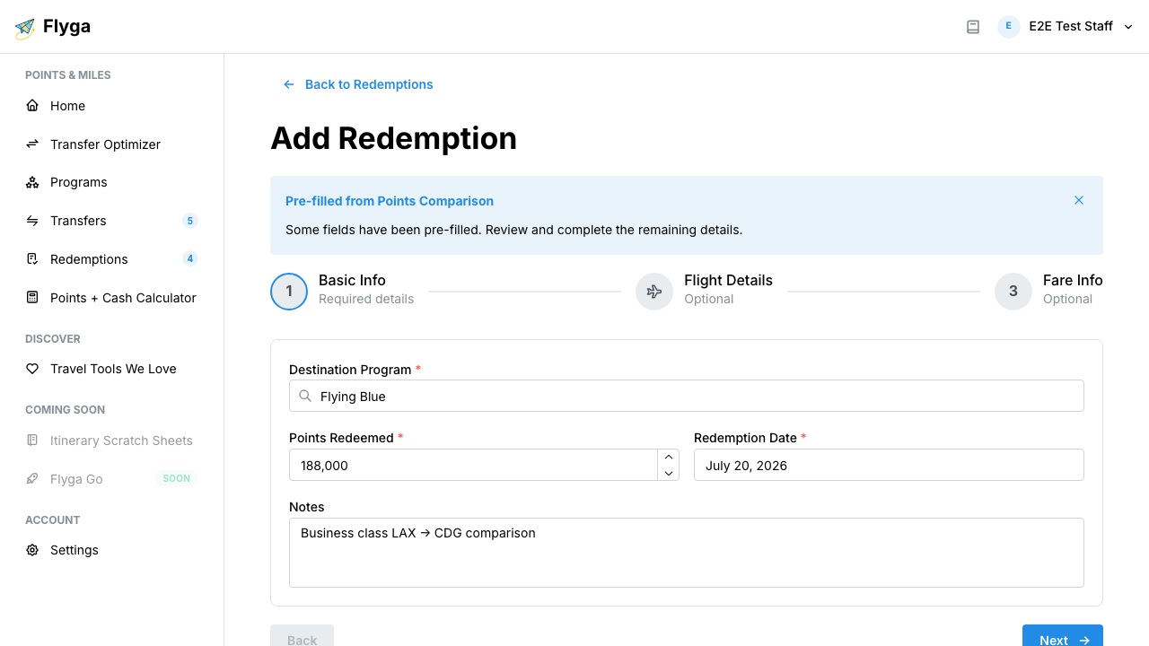 Pre-filled redemption form from comparison
