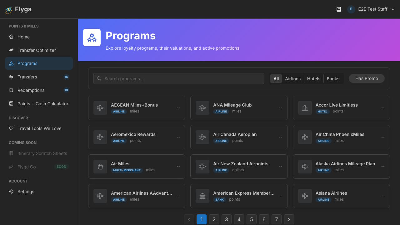 Programs list page