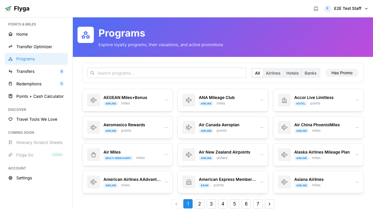 Programs list page