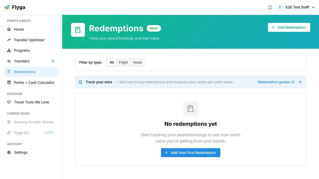 Empty redemptions page