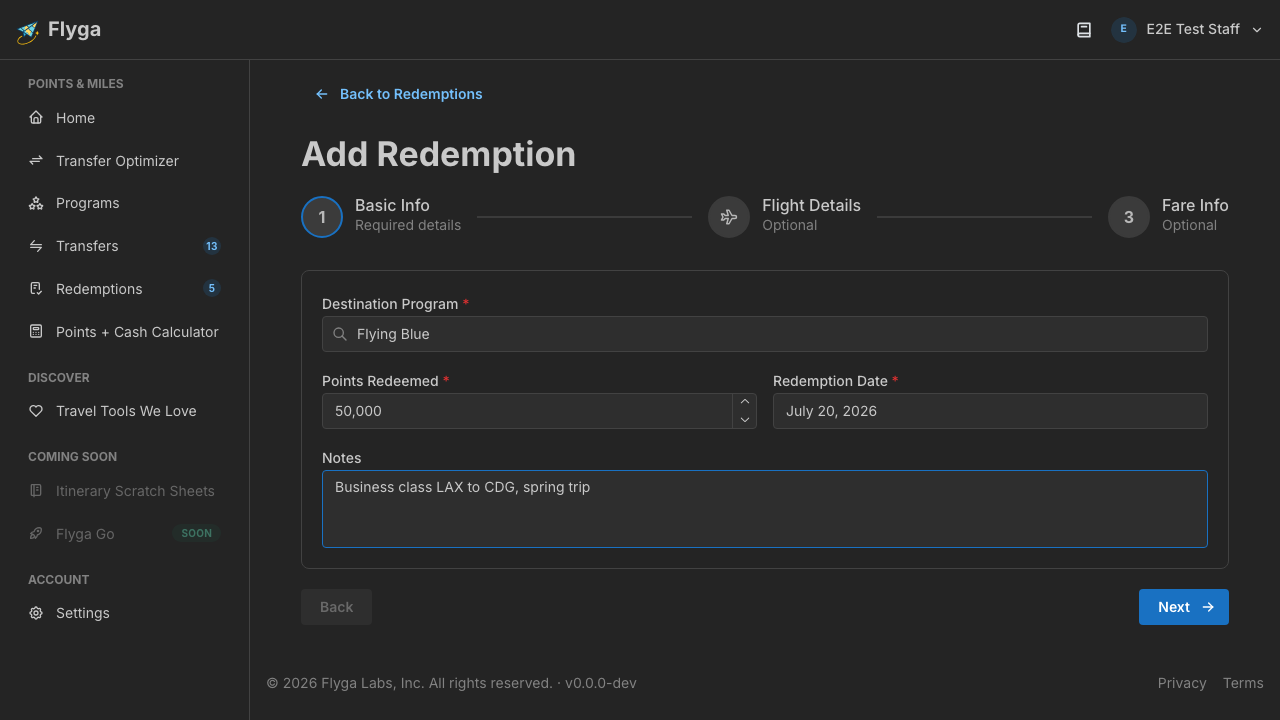 Wizard step 1 with basic info filled
