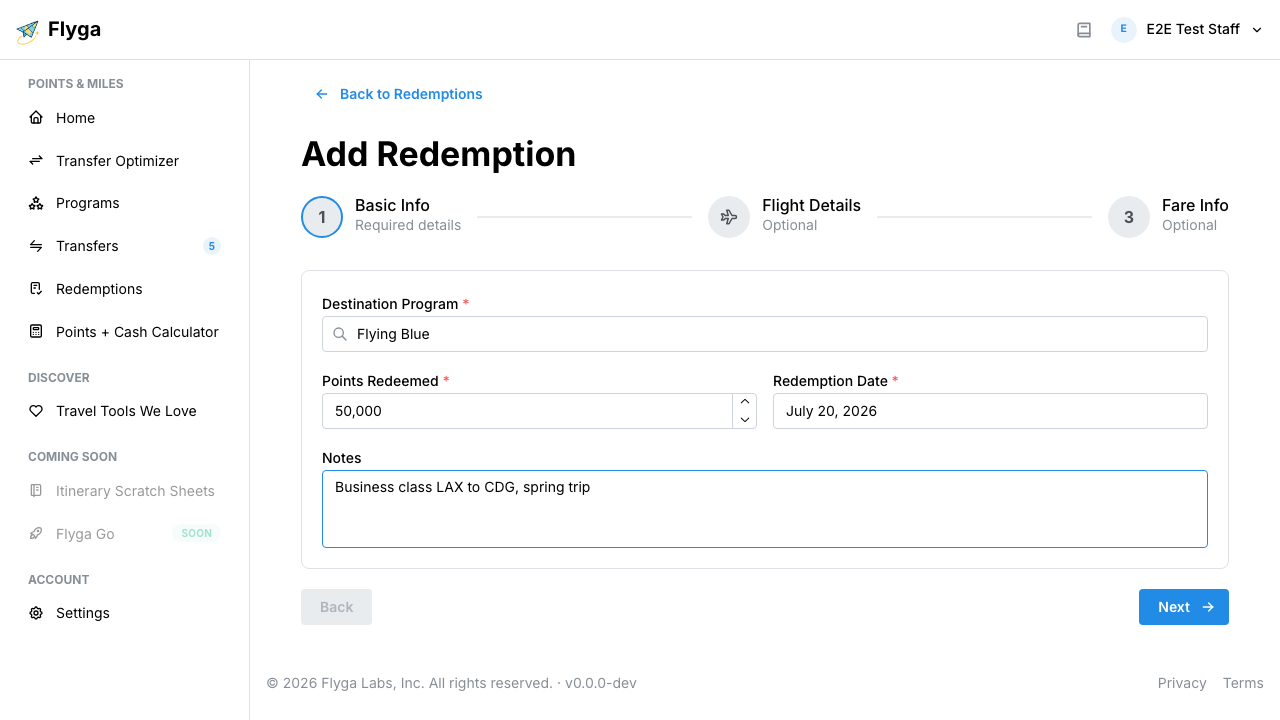 Wizard step 1 with basic info filled