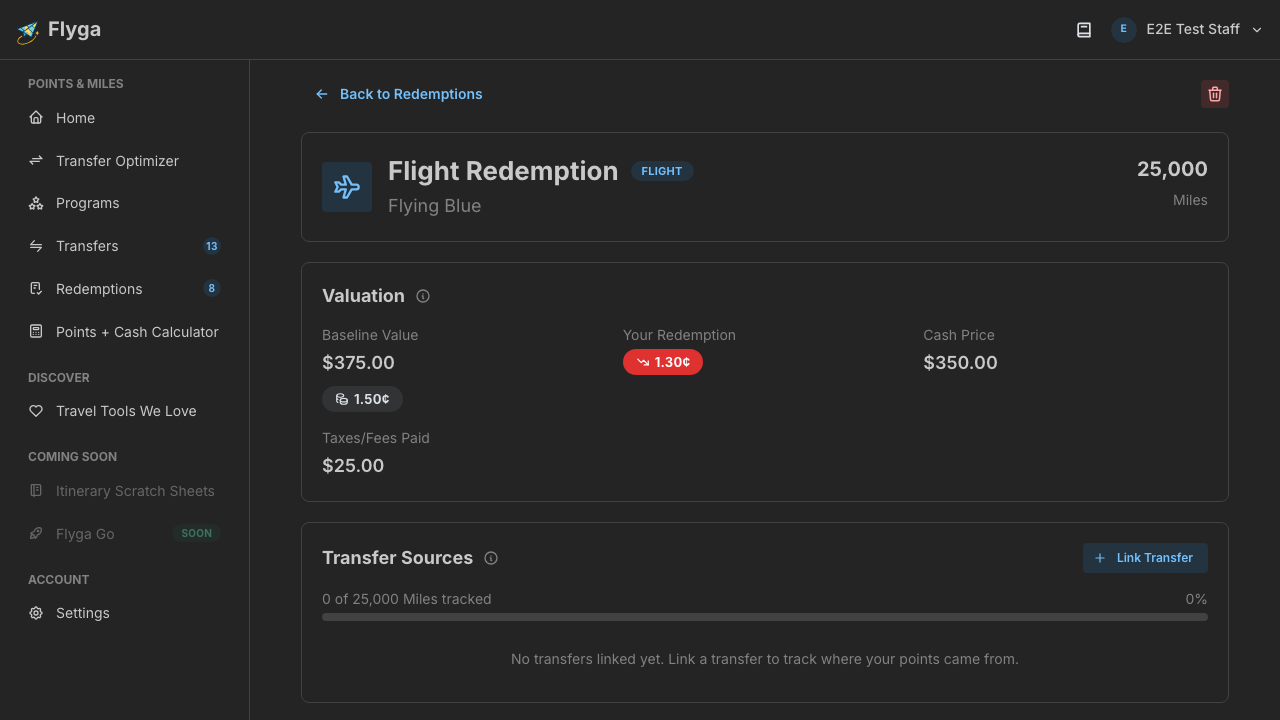 Valuation card on the detail page