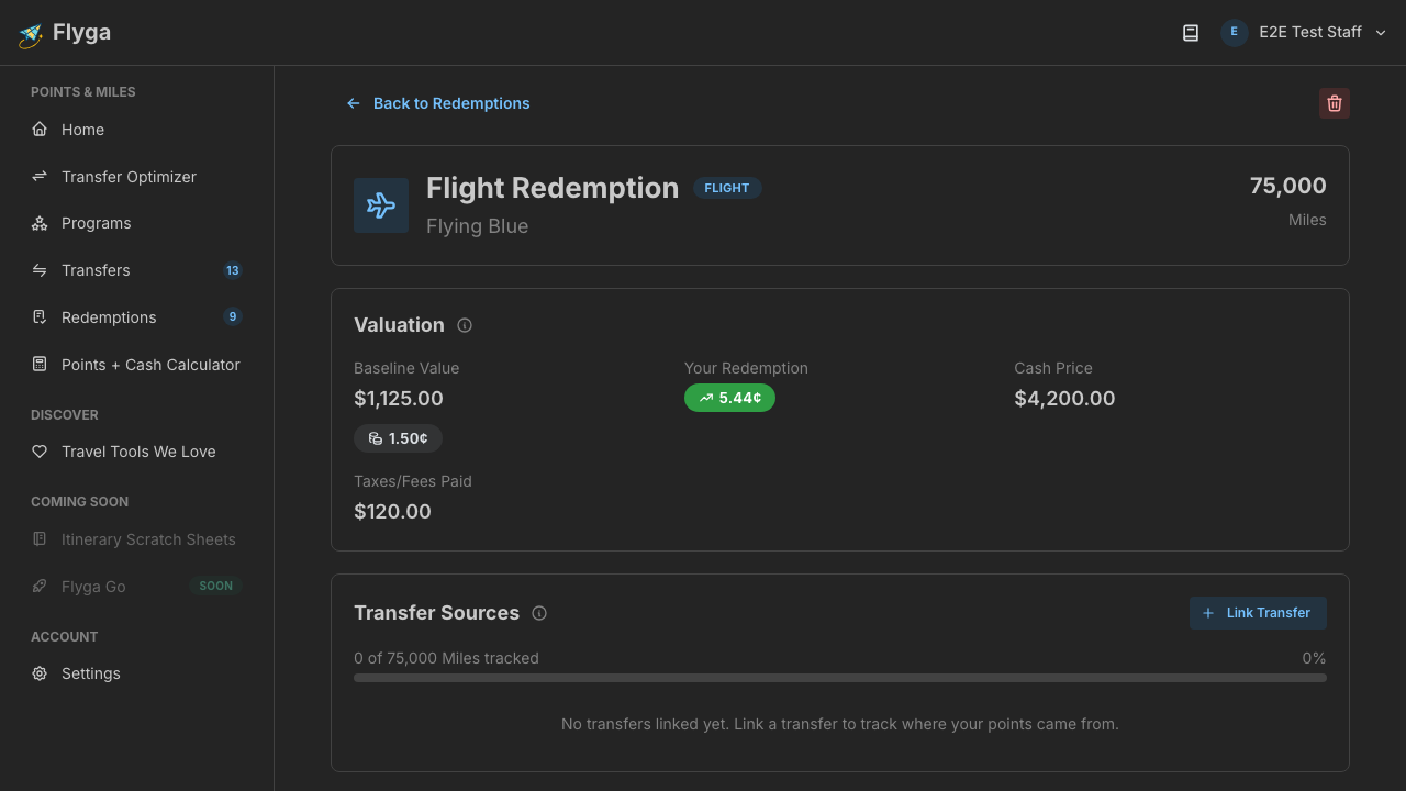 Flight itinerary on the detail page