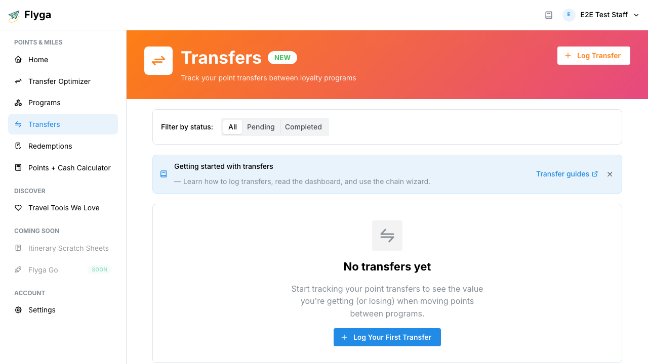 Empty transfers page