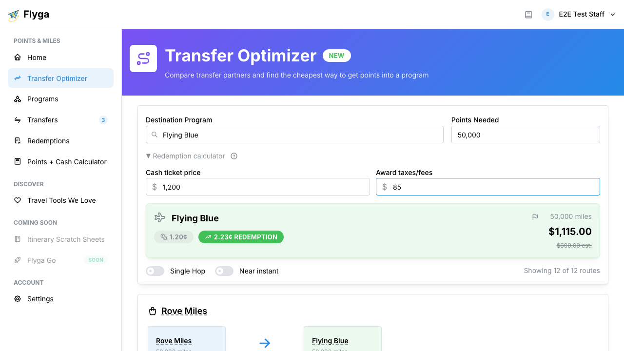 Redemption calculator expanded