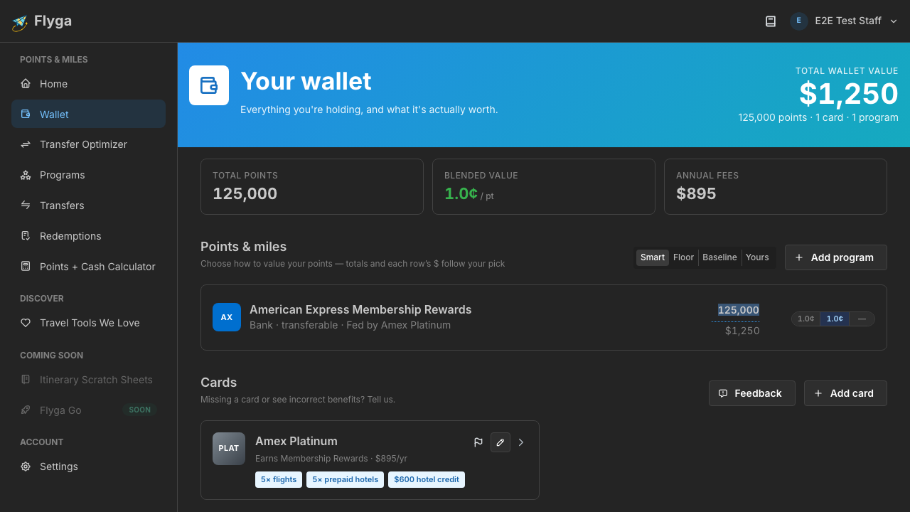 Editing a program balance inline on a wallet row